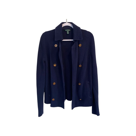 Lauren‎ Ralph Lauren Knit Cotton Gold Button Double Breasted Cardigan Jacket M - Picture 8 of 9